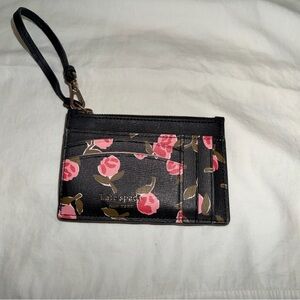 Kate Spade Black Card Holder with Pink Floral Design